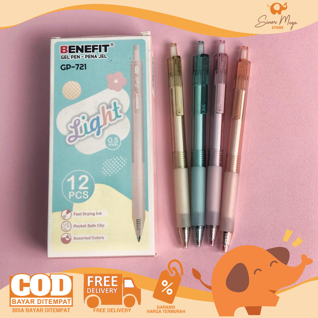 

Benefit Gel Pen LIGHT GP-721 0.5 mm Pulpen Gel Body Transparant Murah