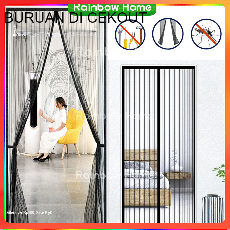 Rainbow Home  Tirai Pintu Magnet Anti Nyamuk Kualitas Bagus Serangga Mesh Net Gorden Magnet Kelambu 