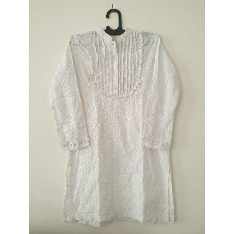 Tunik putih motif bunga bunga bordir timbul/ GAMIS MODEL BARU MURAH