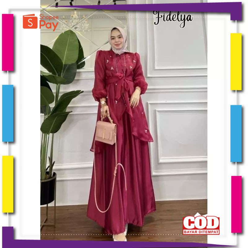 KAIN LEMBUT HALUS ADEM TEBAL / Gamis brukat dress kondangan kekinian FIDELYA Gamis: Maxmara velvet M
