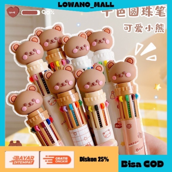 

[[LOWANOMALL6]] TERLARIS Pulpen 10 Warna Bolpoin Bear Cute Korean Style Pen Tinta Warna Warni COD