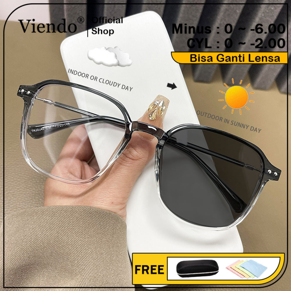 Viendo Kacamata Photocromic Minus Silinder Wanita Pria Frame Anti Radiasi Blueray Kaca Mata Optik