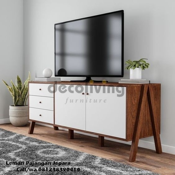 Meja TV Minimalis Modern /Model Motif Jati Lapisan Takosit Vpc P 150 Cm T 65 Tm L 40
