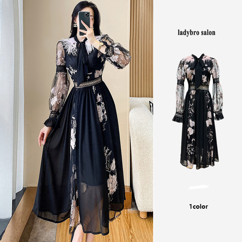 PROMO TERLARIS LADYBRO - Black Korean Dress/ Baju Korean Style Wanita/ Dress Vintage Lace Sulaman /H