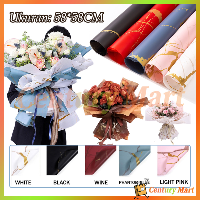 

Marble Cellophane Wrapping Paper /Golden Marble Cellophane/Waterproof Kertas Bungkus Pembungkus Bouquet Bunga Motif Granit Garis Emas