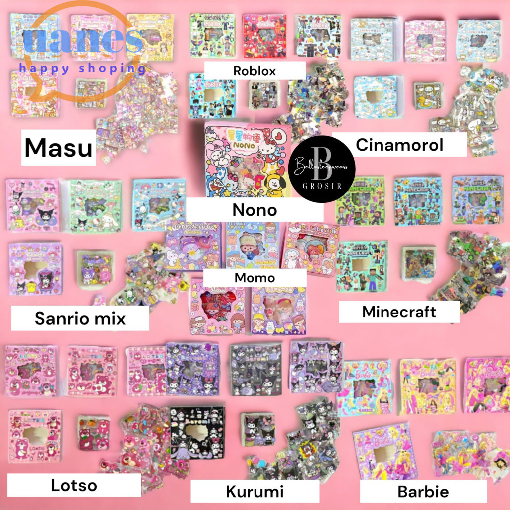 

Promo MURAH ISI 100 Lembar - STIKER 2D VIRAL ANTI AIR MOMO NONO SANRIO LOTSO BARBIE MINECRAFT ROBLOX KOREA BOX KECIL LUCU SENMU DIY - STICKET WATERPROOF AESTETIC