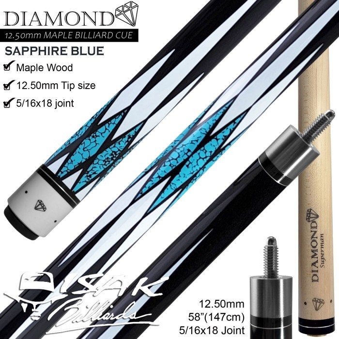 Diamond Maple Pool Cue 12.5mm Sapphire Blue Billiard Stick Bola Besar