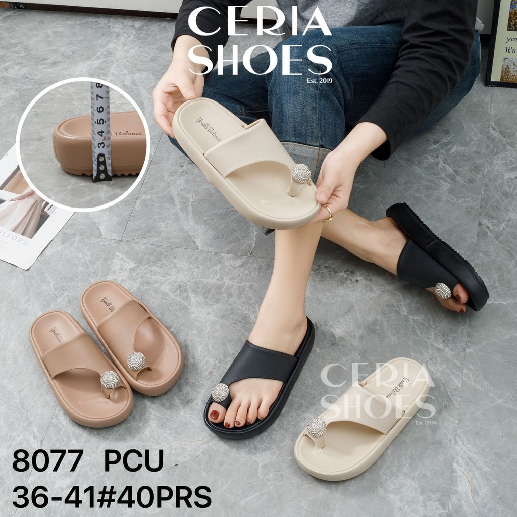 Sandal Slop Jepit Wanita Karet Jelly Import Mutiara Bahan Elastis Ringan Sol Tebal BALANCE 8077