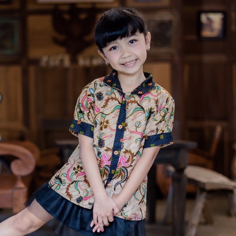 BEST SELLER ~Kemeja Batik Anak Perempuan Kancing Depan Berkerah Atasan Batik Anak Cewek Batik Sekola