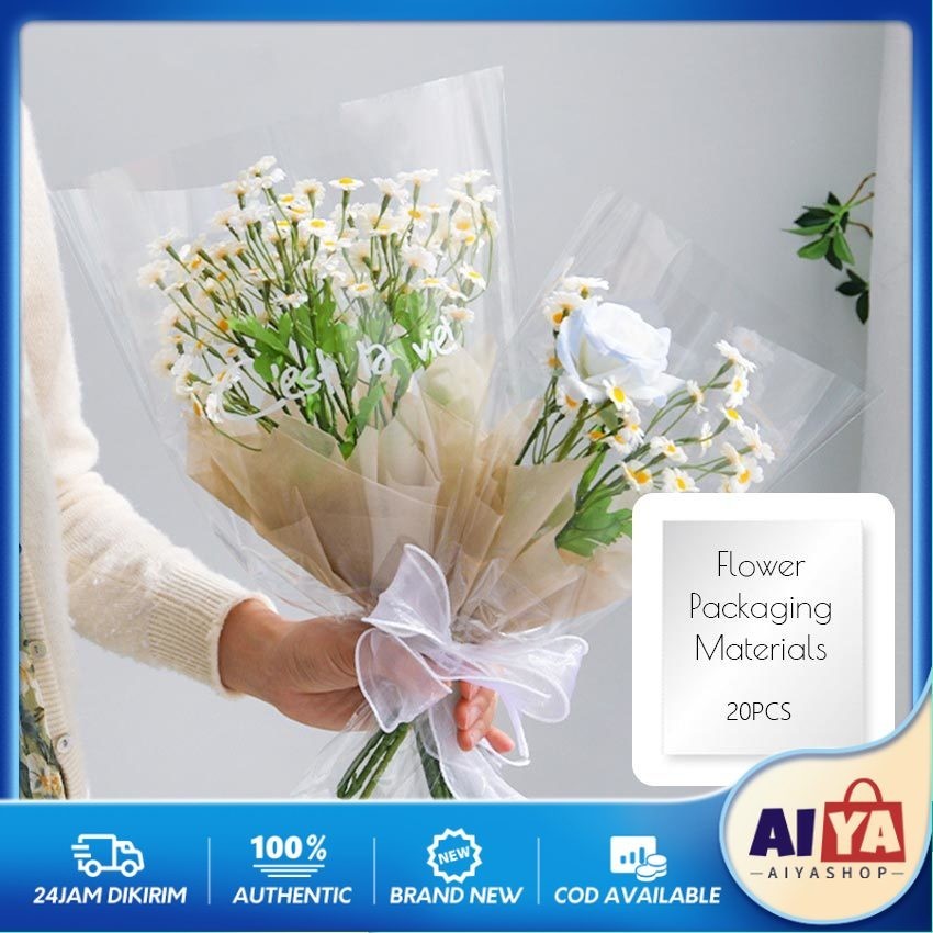 20 Lembar Plastik Buket Bunga Kertas Bening Anti Debu Packaging Paper Flower Art Wrapping Waterproof