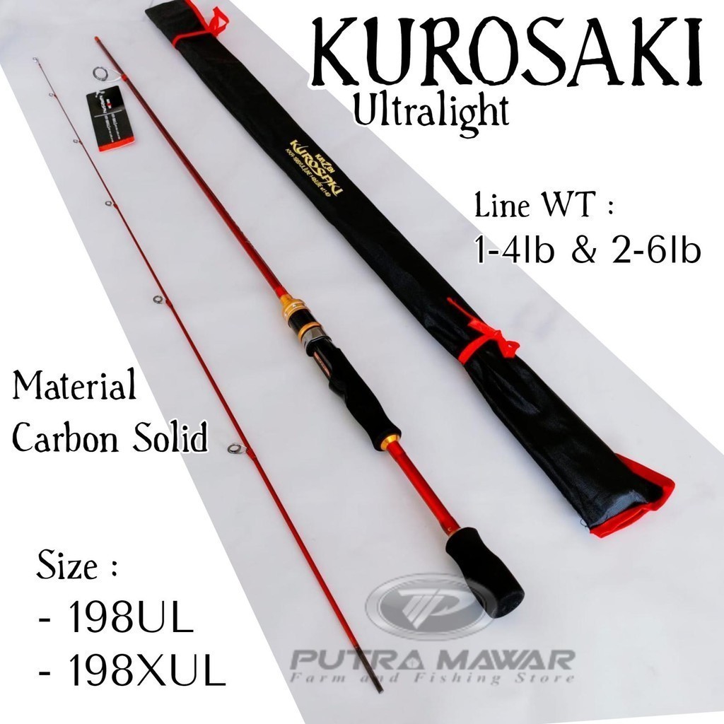 Kaizen Kurosaki 198 XUL 1-4lb & UL 2-6lb Joran Spinning Ultralight Bahan Carbon Solid Tangkai Tongka