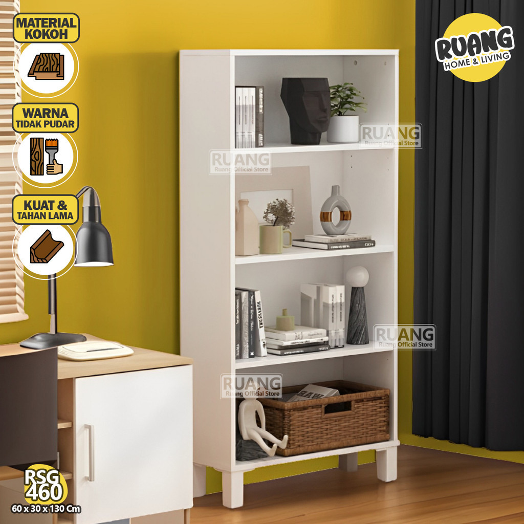 RSG 460 - Rak Buku Dengan Kaki Lemari Book Rack Rak Serbaguba 4 Susun Kayu Murah Lemari Buku