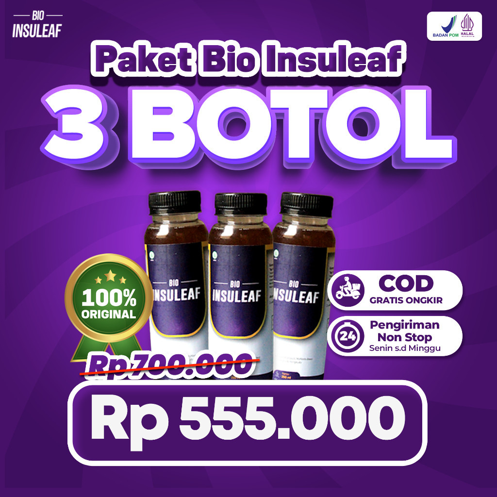 

Bio Insuleaf 3 Botol - Turunkan Gula Darah / Atasi Kencing Manis & Menurunkan Kolesterol / Lemak Jahat Dalam Tubuh Herbal Asli Original
