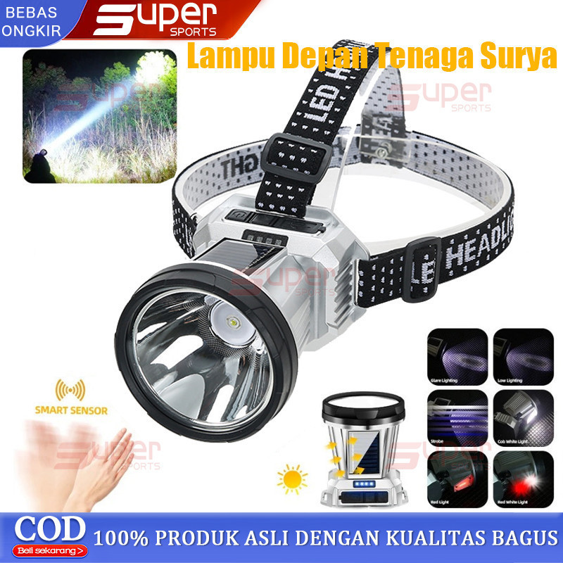 【HOT】Lampu depan luar ruangan LED lampu depan surya senter kepala senter luar ruangan tahan air lamp