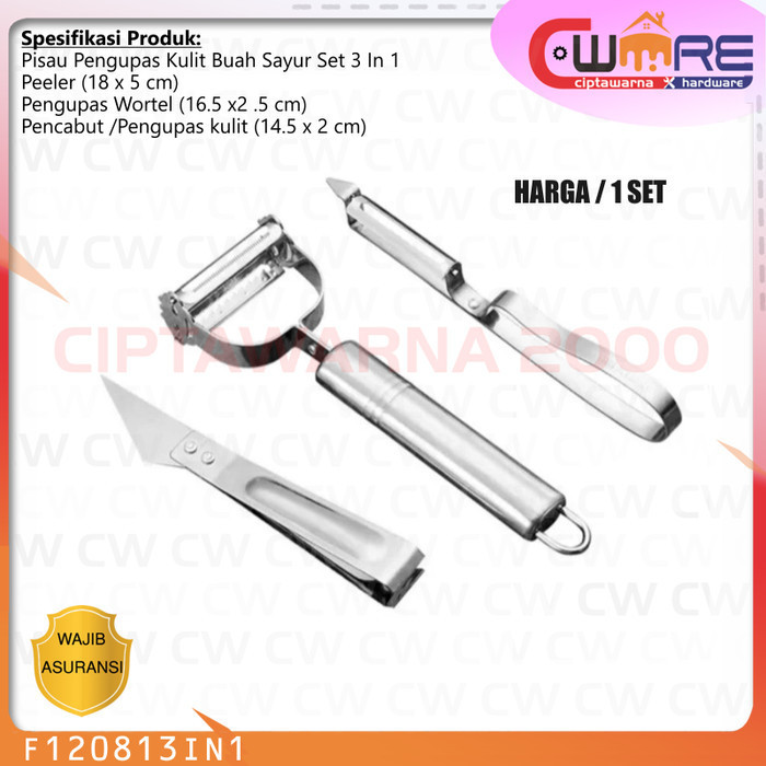 Pisau Alat Pengupas Peeler Kupas Kulit Buah Sayur Wortel Timun Set 3 in 1 - NATS CW2H
