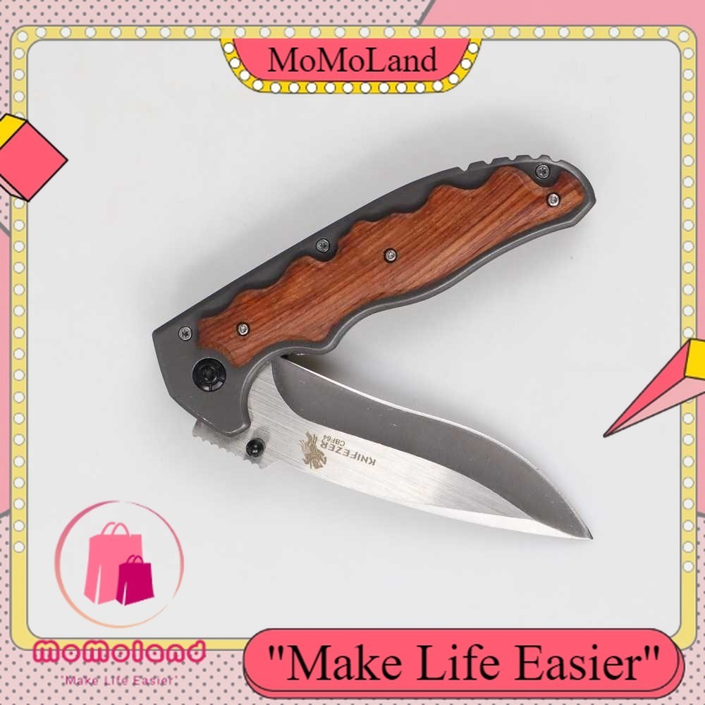 >>MoMoLand<< KNIFEZER Blade Pisau Lipat Berburu Knife Wooden Handle - CBF64