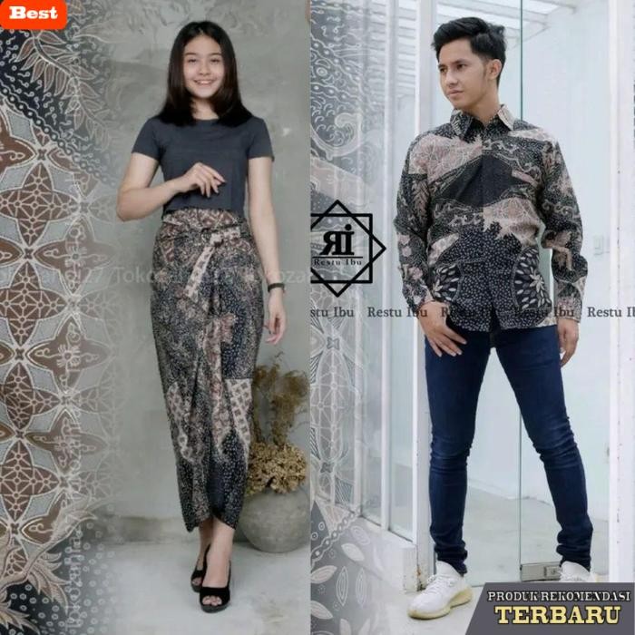 rok wanita kekinian Restu Colletion Couple Rok Lilit Wanita Dan Kemeja Pria Batik Bahan Premium Teba