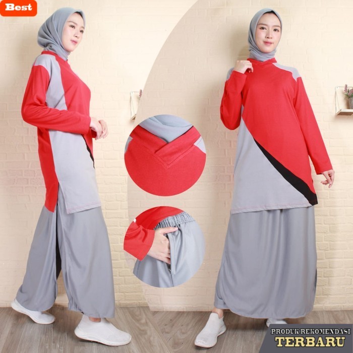 rok wanita kekinian Setelan Baju Senam Muslimah Rok Celana / Model Celana Rok Muslimah Setelan Baju 