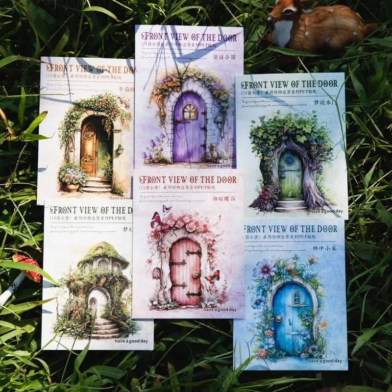 

Journamm 5pcs/pack Vintage Door Plants PET Stickers Decor Junk Journal Collage Stationery DIY Srapbooking Aesthetics Craft Paper