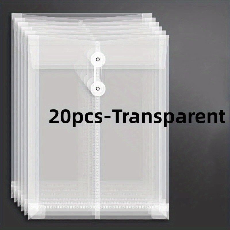 

20 Pcs Envelopes With Cord Buckle,Super Thick A4 Size Plastic Folder With Extended Angle Braces,Reusable Clear Envelopes
