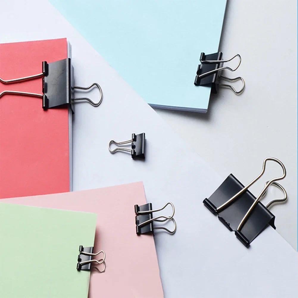 

10PCS Metal Paper Clip Foldback Metal Binder Clips Black Grip Clamps Paper Document Office School Stationery 15 19 25 32mm