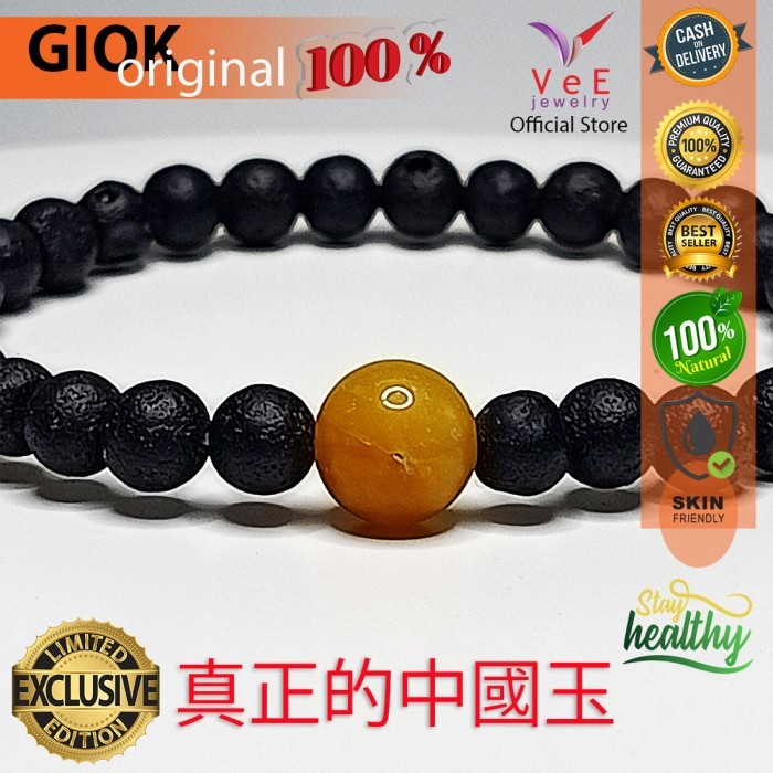 Gelang Tasbih 33 Butir Batu Giok Lava Hitam 6mm Cina Asli - VeE - Orange Burma