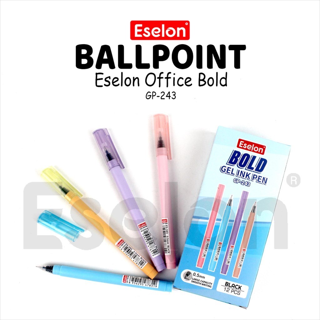 

12PCS PULPEN GEL OFFICE BOLD 0,5mm TINTA HITAM | 1 PACK PULPEN GEL BOXY MERK ESELON/ SQUEEZY