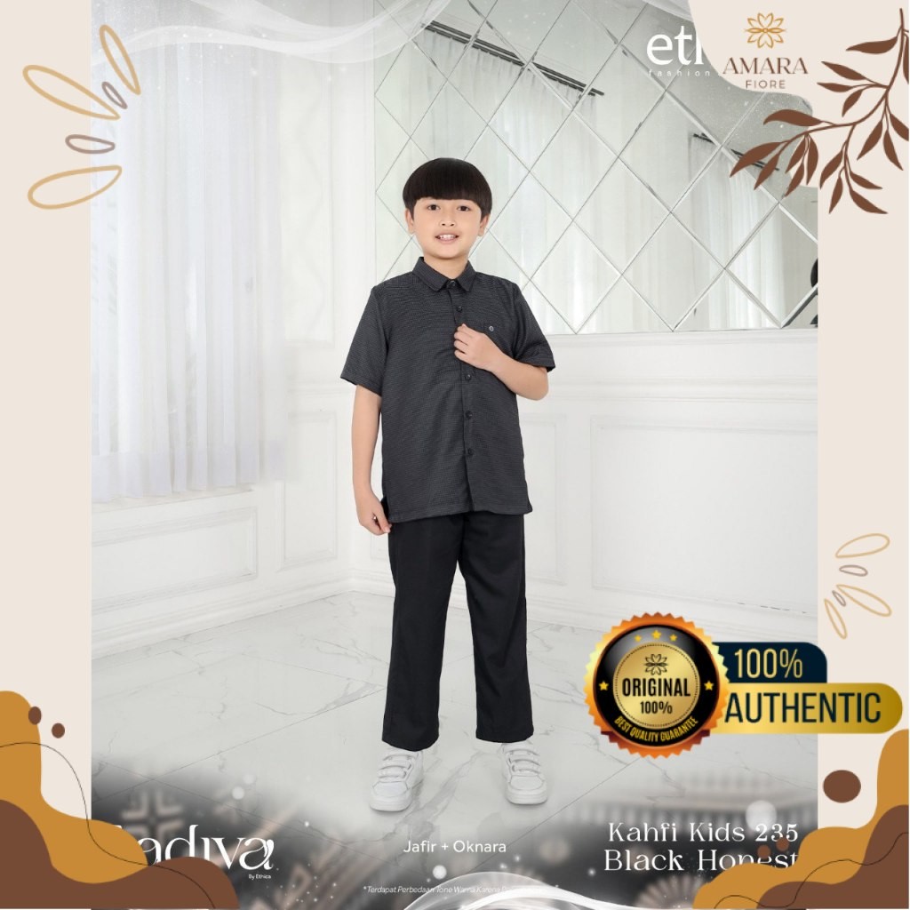 Kemeja Hitam Anak Lengan Pendek Set Celana Lebaran Terbaru 2025 Ethica Kahfi Kids 235 Ladiva 03 / 04