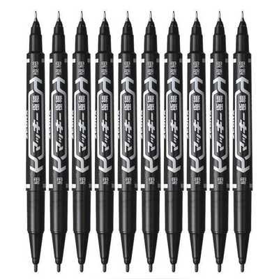 

6 Pcs/Set Wholesale Twin Tip Permanent Marker Pen Fine Point Waterproof Ink Thin Nib Crude Nib Black Ink 0.5mm-1mm Fine Color