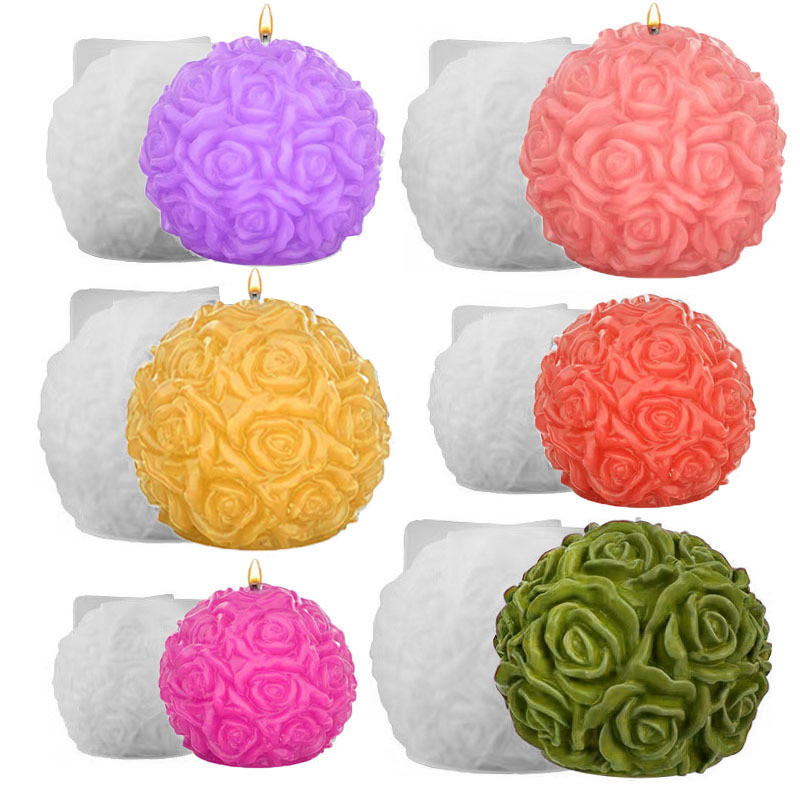 

DIY Rose Flower Ball Silicone Candle Mold Multi Style Round Ball Plaster Mold Aroma Candle Handmade Crafts Home Wedding Decor