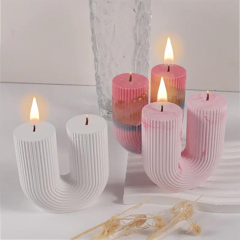 

U Shape Candle Silicone Mold DIY Striped Arch Scented Candle Making Wax Mould Plaster Resin Ornament Craft Mold Home Decoration