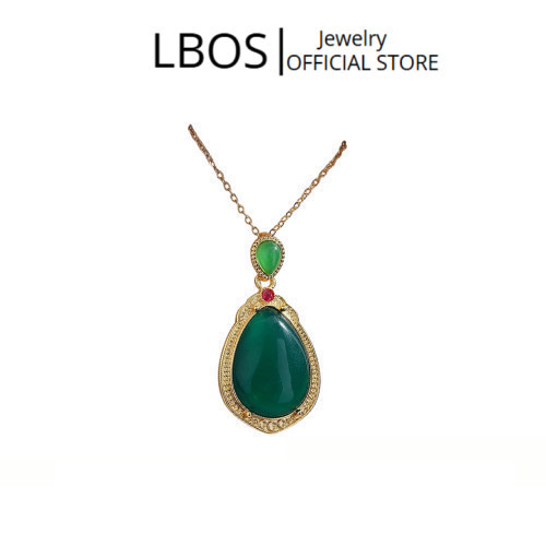 LBOS Jewelry - Kalung GIOK Liontin Emas Jasper Populer Wanita LJ219
