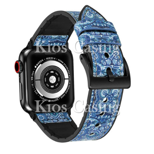 P R O M O Apple Watch iWatch 42MM 44MM 42 44 MM - Tali Jam Strap Leather Silikon - Batik Blue