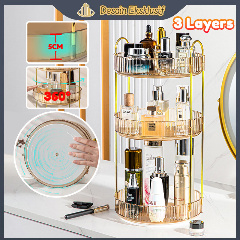 Rak Makeup Gold/Rak Gold/Estetik Rak Serbaguna/Rak Kosmetik Dua Tingkat/Rak Kosmetik Gold Mewah
