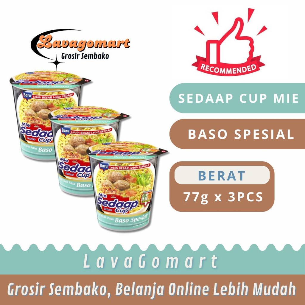 

SEDAAP CUP MIE INSTAN BASO SPESIAL 77g - 3PCS - LAVAGOMART - BANDUNG