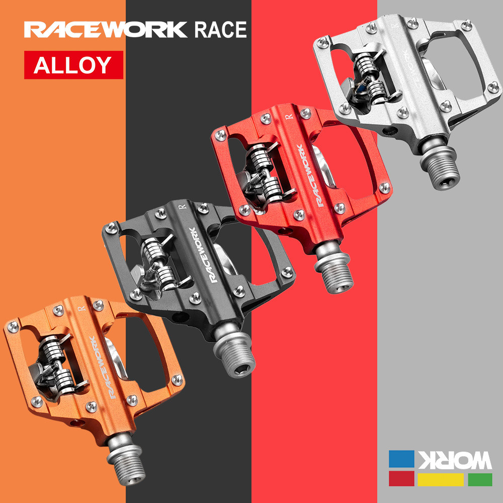 RACEWORK MTB Clipless Pedals Self-locking CNC Aluminum Alloy DU Bearing SPD Double Flat Platform Mou