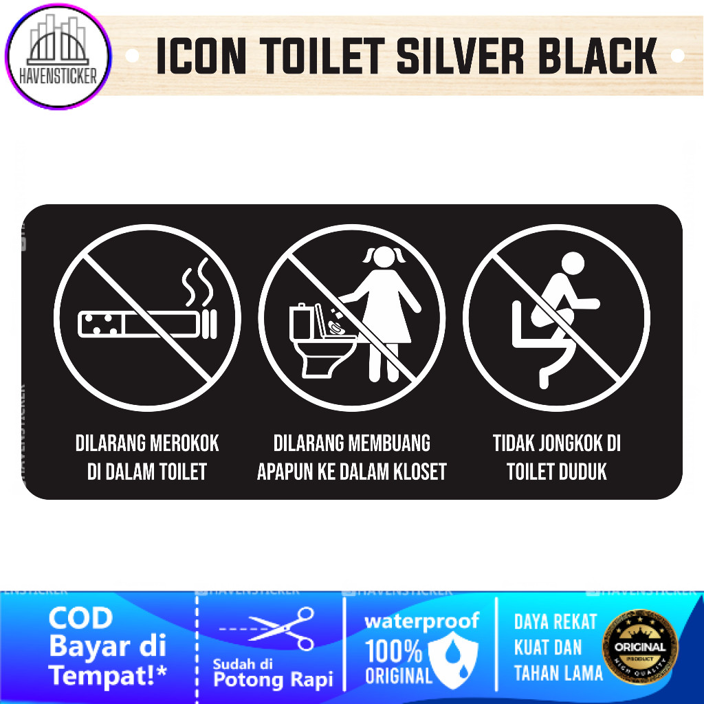 

Stiker Anti Air Jagalah Kebersihan Dan Kenyamanan Toilet Silver Black Laminas Glossy