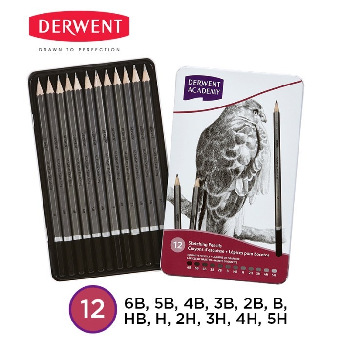 

[New]Promo Pensil Sketsa Gambar Derwent Academy Sketching Pencil Set Metal Tin - SET 12