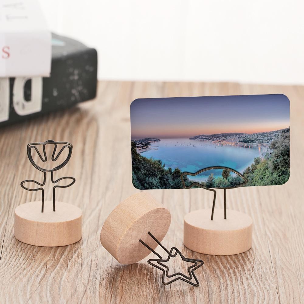 

Creative Round Wooden Holder Wedding Photo Frame Picture Clip Memo Card Message Left Supporter Desktop Ornament Home Decoration