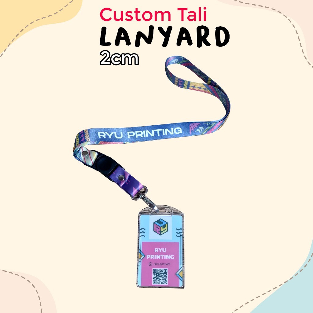Cetak lanyard desain custom 2cm bahan tebal print full color sublim