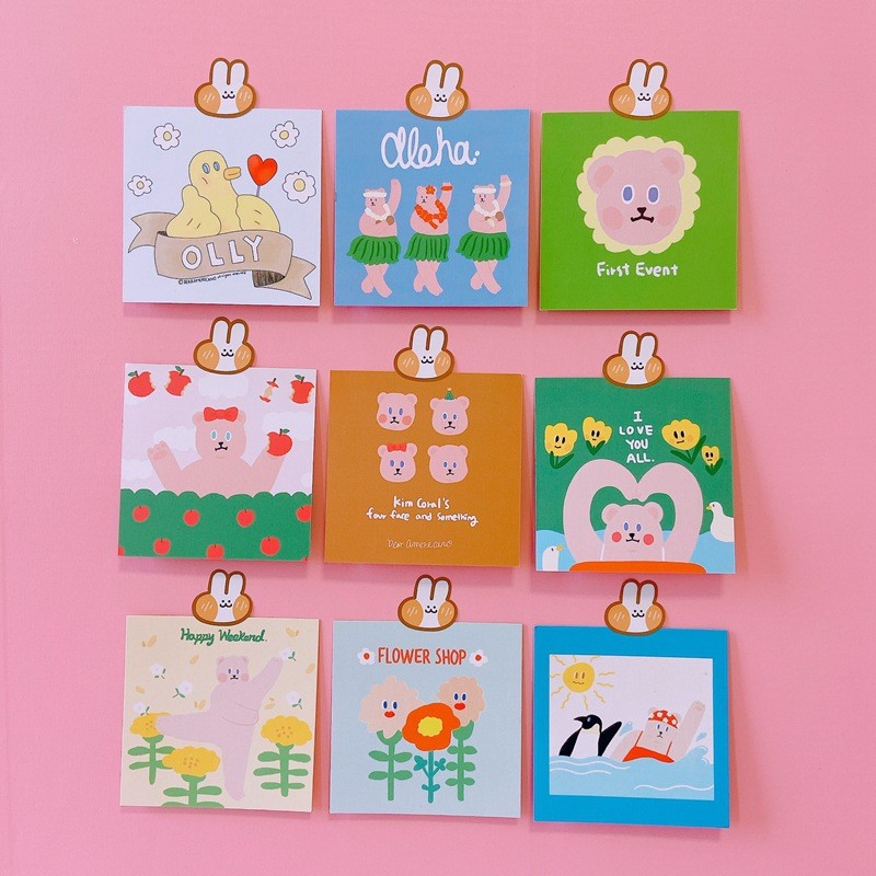 

9pcs Cute Dance Bear Duck Double Sided Decorative Card Square Background Journal Album Wall Sticker Photo Props Stationery Gift