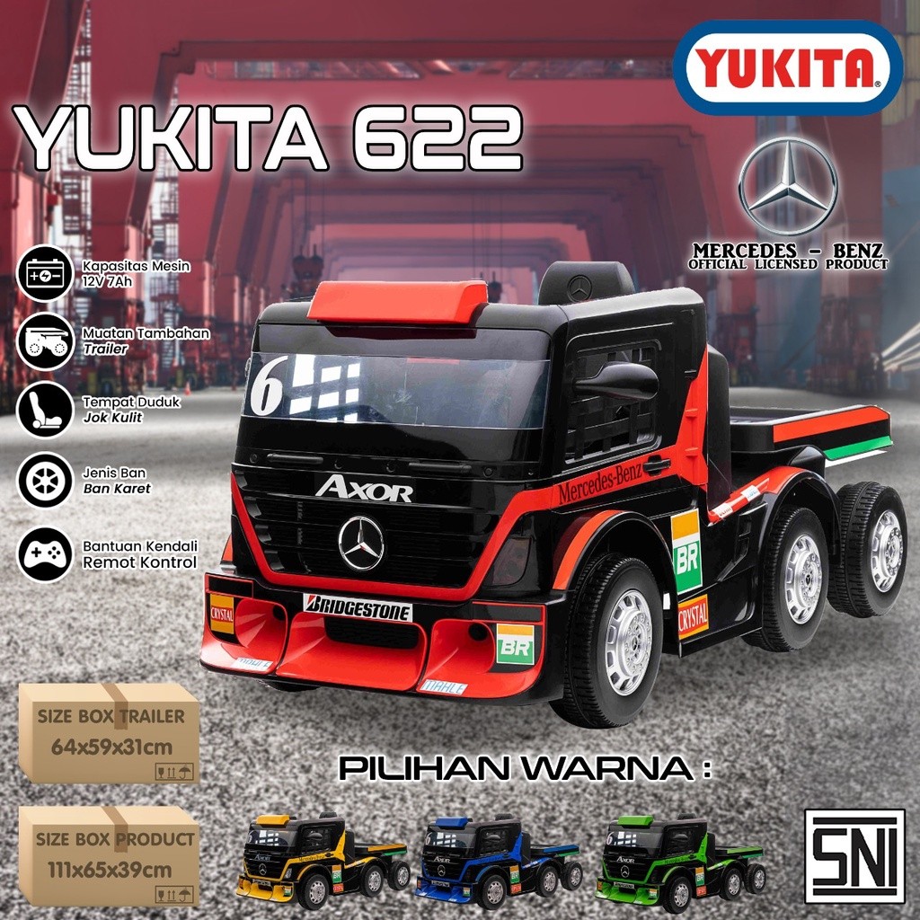 Mainan anak mobil aki Yukita 622 truck lisensi 12V - Kuning - Kuning