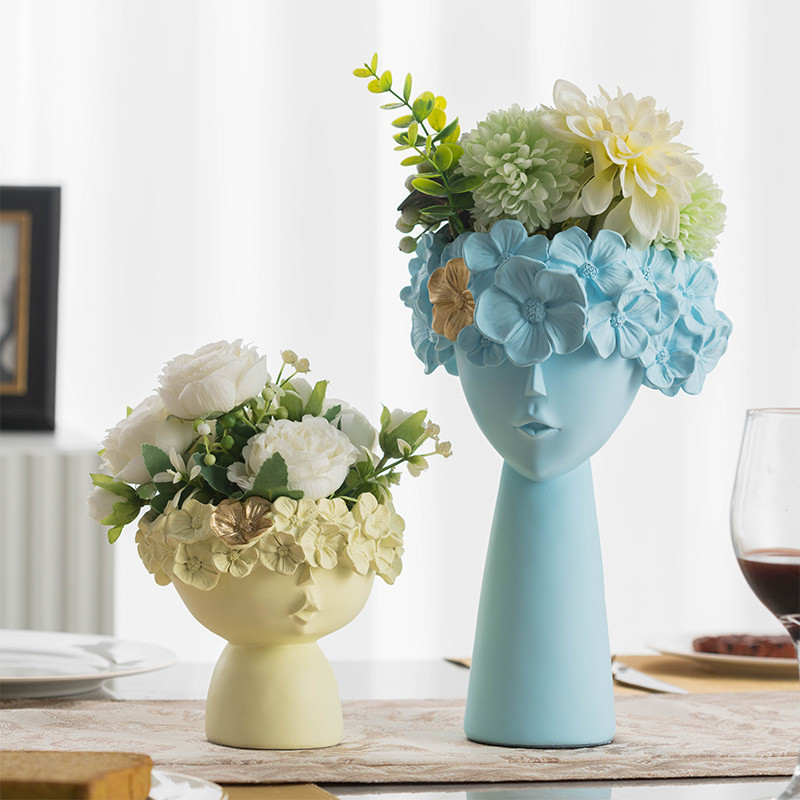 

2pcs Nordic Mona Human Face Flower Vase Resin Character Flowerpot Set Abstract Portrait Planter Arrangement Home Decor