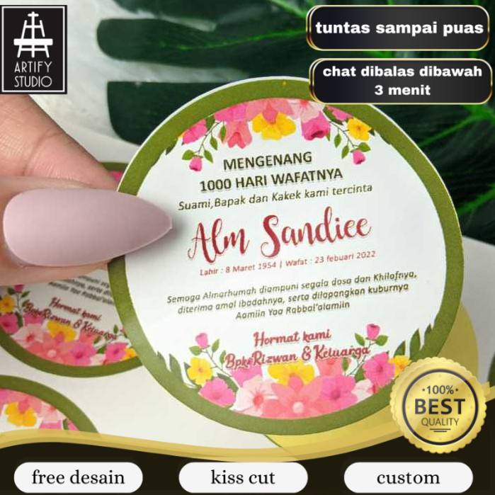 

Artify Print Cetak Sticker Mengenang Bulat Stiker Tahlil Wafat Chromo 7 40 100 1000 Hari Bandung