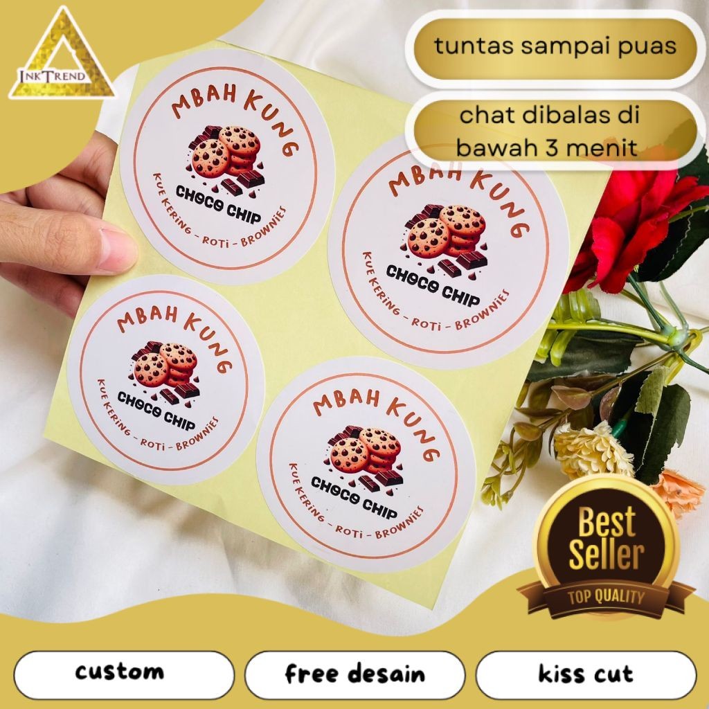 

INKA 2-4 Sticker Toples Kue Kering Bulat Stiker Chromo Custom Cookies Lebaran Idul Fitri Murah