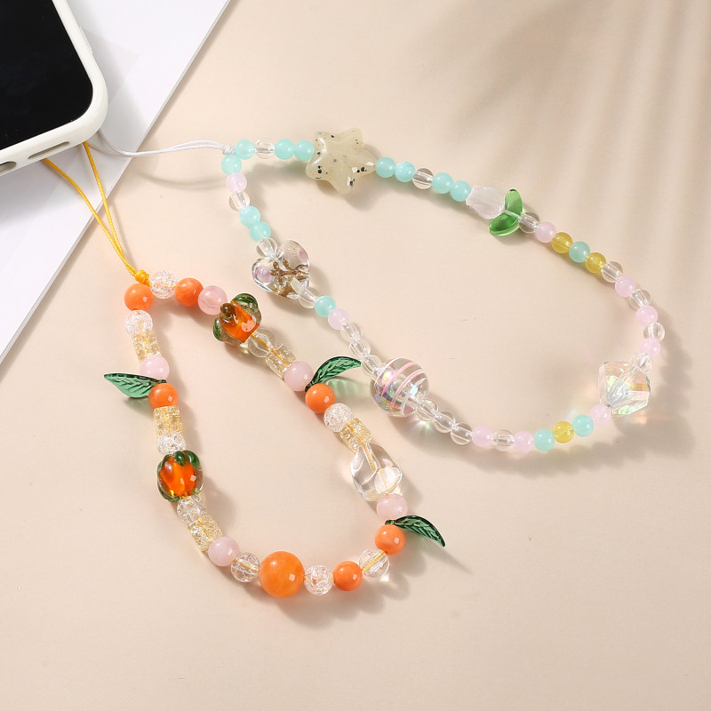 

Fashion Pentagram Heart Animal Beads Mobile Phone Chain Colorful Acrylic Phone Case Chain Anti-Drop Women Girl Cellphone Strap