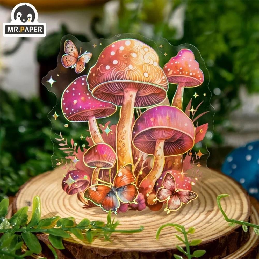 

Mr. Paper Colorful Mushroom Theme Sticker Pack PET Material Hand Account Decoration DIY Sticker Stationery 10pcs/pack