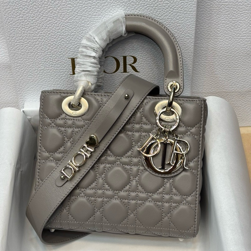 Counter Baru ORI Tas C DR La dyy Tote Kecil 20cm dengan Tali Panjang Tas Bahu Kulit Domba Abu-abu