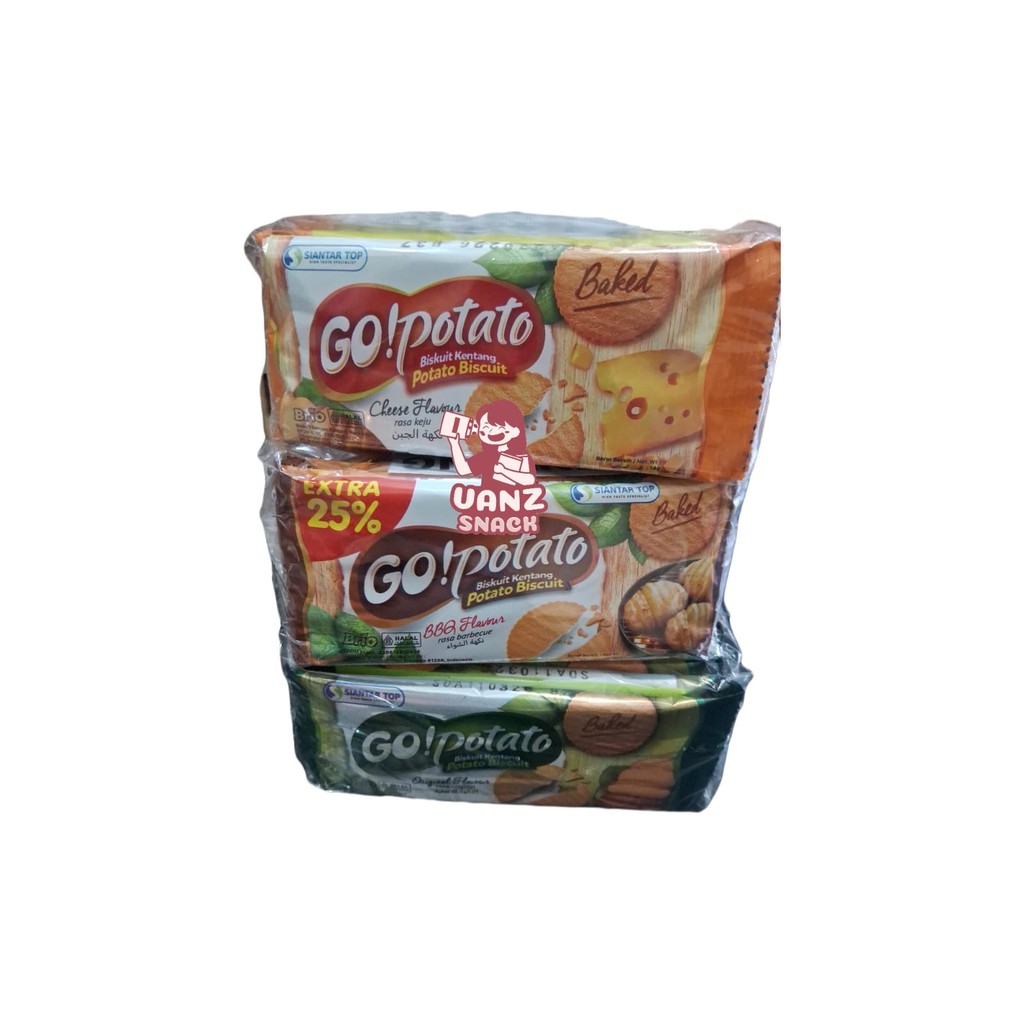 

Go Potato Biscuit Kentang kemasan Renceng netto 10 pcs berat 14 gram / pcs