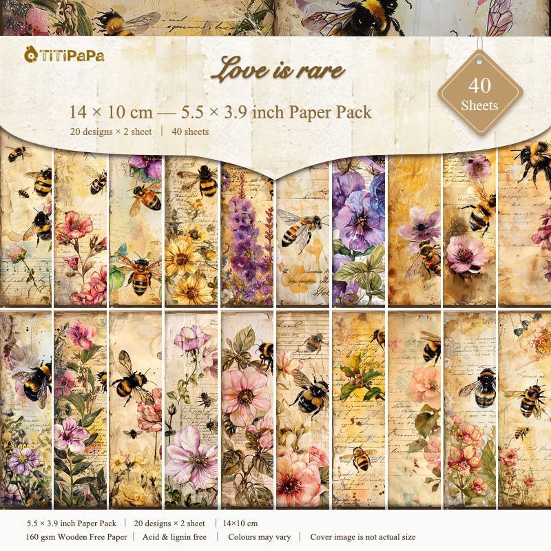 

40 Sheets Vintage Flowers and Hardworking Bee Patterns Are Rich and Easy To Cut A6 Material Paper DIY Stationery